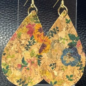 Floral Teardrop Cork Earrings